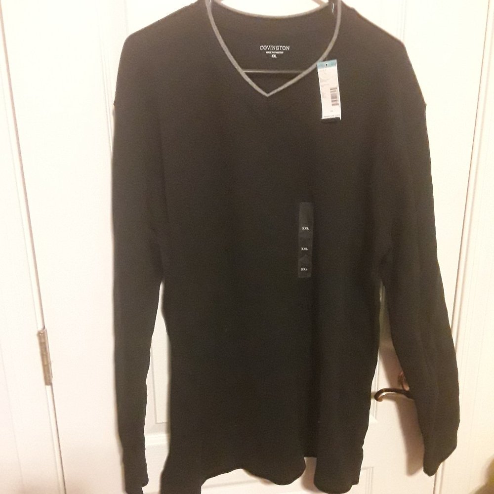 NWT Men's Covington Black V Neck sweater with gray accent size XXL